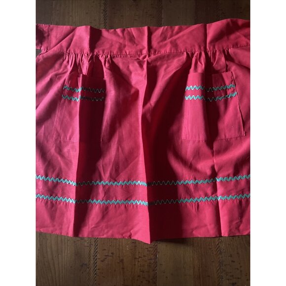 Vintage Red Half Apron Front Pockets Homemade Small - Picture 4 of 6